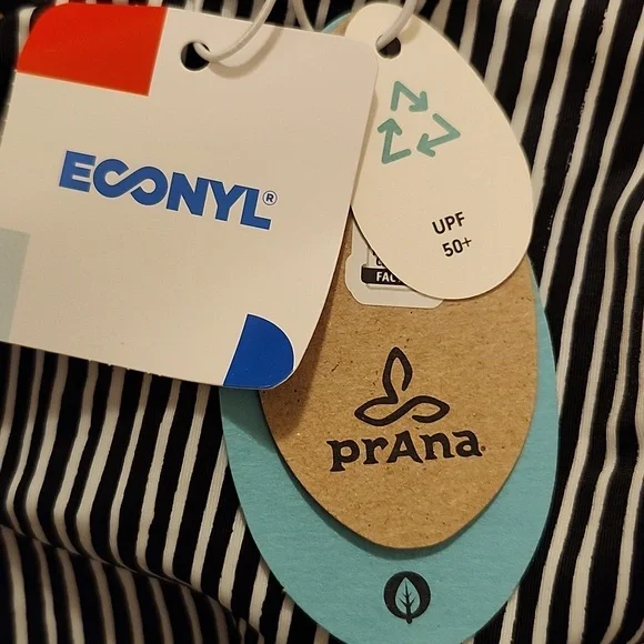 NWT PRANA REGAN BLACK TRADWINDS HALTER BIKINI STRIPE TOP TIE BACK SMALL - Picture 3 of 6